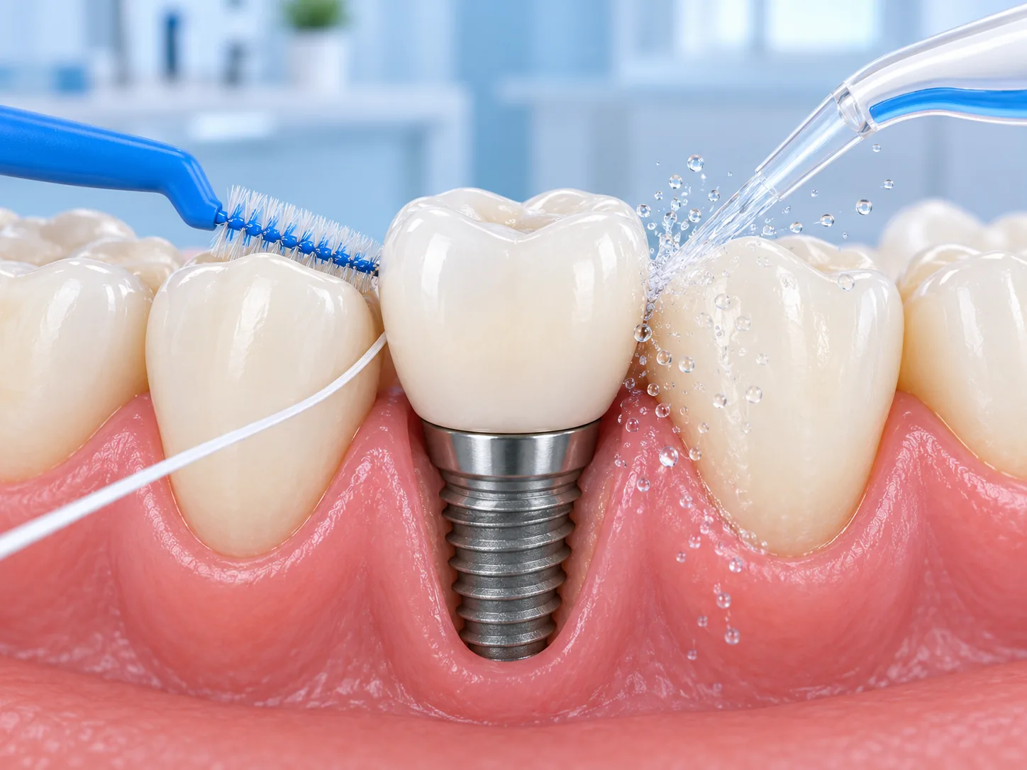 Cách xử lý thức ăn mắc kẹt dưới mão implant tại nhà