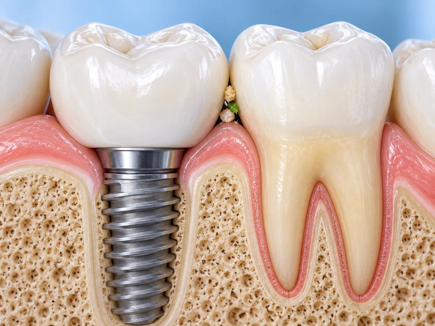 Tại sao thức ăn hay mắc dưới mão implant?