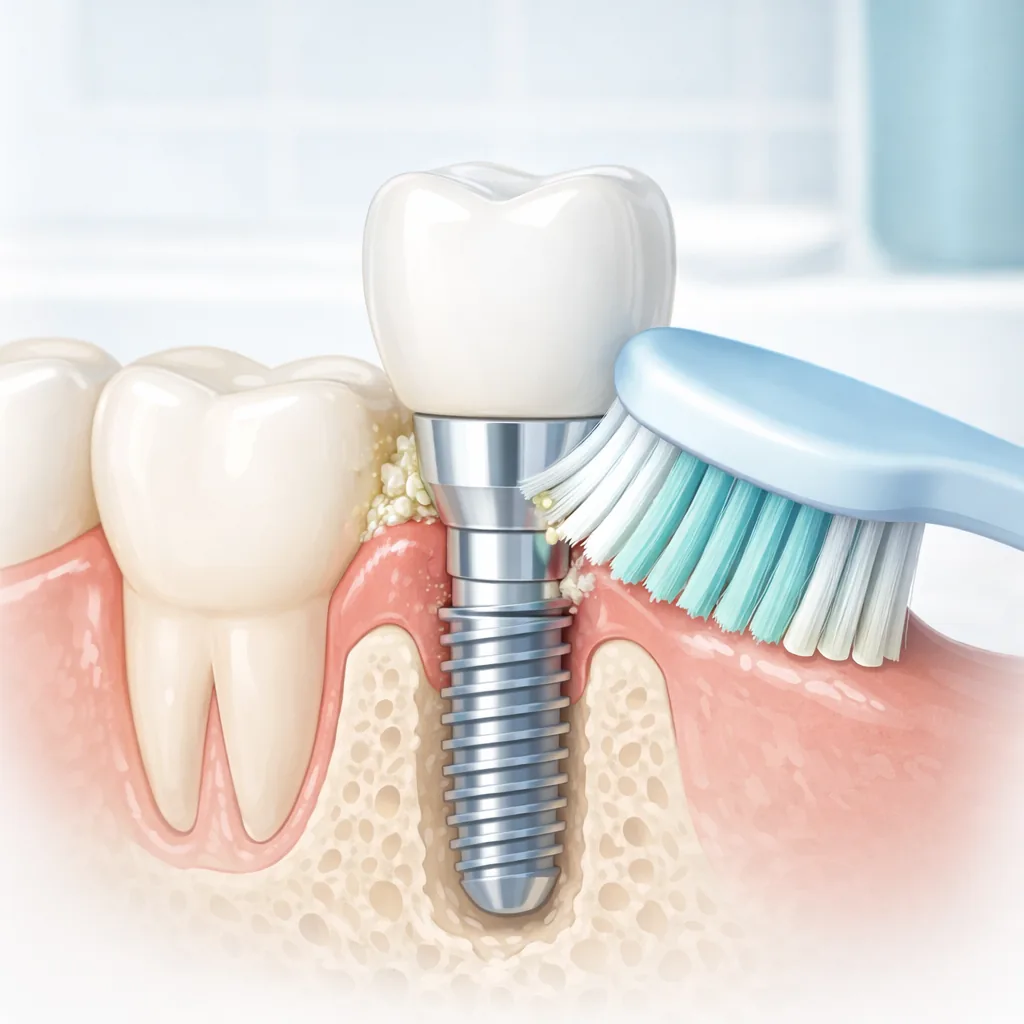 Minh họa vệ sinh quanh trụ implant bằng bàn chải